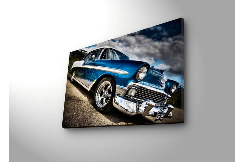 Canvas-taulu LED-valaistuksella 45x70 cm - Klassinen auto retrotyyliin kiiltävillä kromiyksityiskohdilla - Sininen / Hopea / Musta - Sisustustuotteet - Taulu & taide - Canvas-taulu