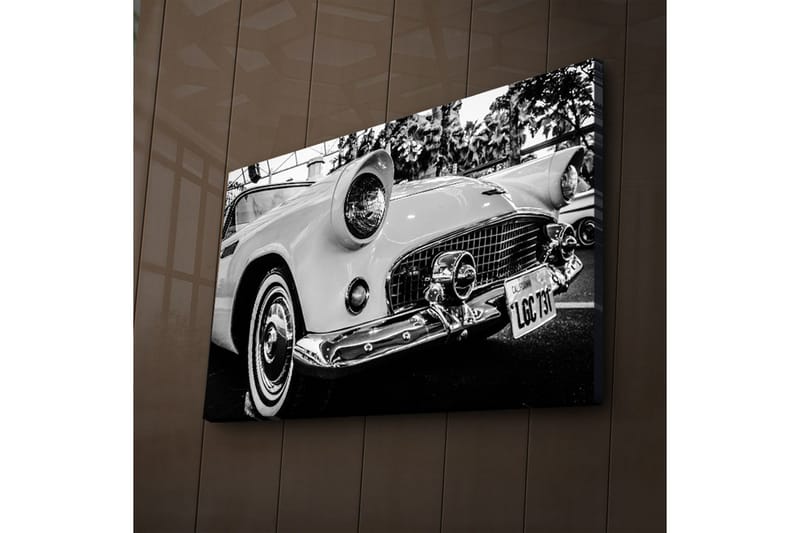 Canvas-taulu LED-valaistuksella 45x70 cm - Klassinen auto retrotyyliin - Valkoinen / Musta / Hopea - Sisustustuotteet - Taulu & taide - Canvas-taulu