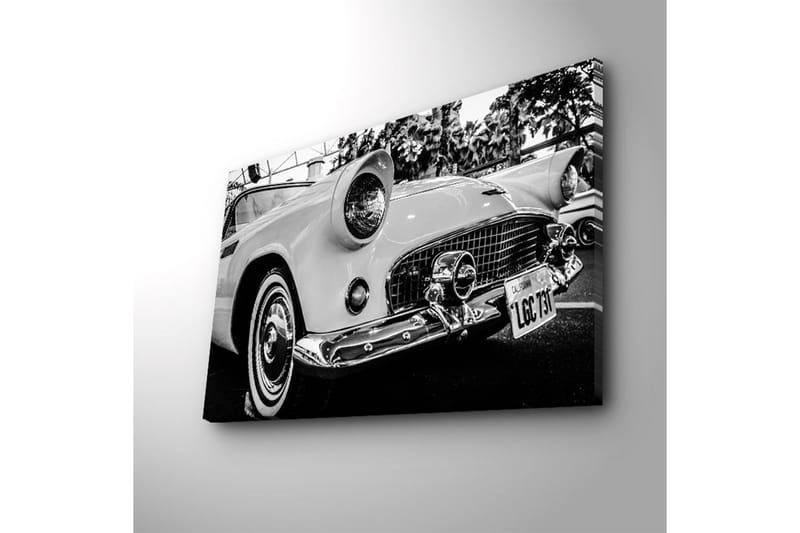 Canvas-taulu LED-valaistuksella 45x70 cm - Klassinen auto retrotyyliin - Valkoinen / Musta / Hopea - Sisustustuotteet - Taulu & taide - Canvas-taulu