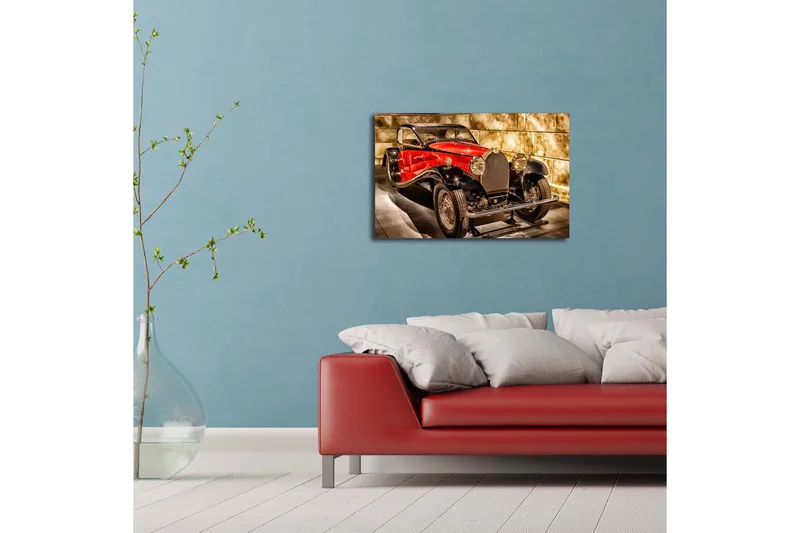 Canvas-taulu LED-valaistuksella 45x70 cm - Klassinen urheiluauto punaisen ja mustan väriyhdistelmässä - Punainen / Musta / Harmaa - Sisustustuotteet - Taulu & taide - Canvas-taulu