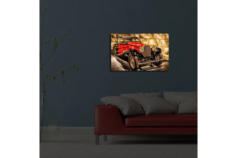 Canvas-taulu LED-valaistuksella 45x70 cm - Klassinen urheiluauto punaisen ja mustan väriyhdistelmässä - Punainen / Musta / Harmaa - Sisustustuotteet - Taulu & taide - Canvas-taulu