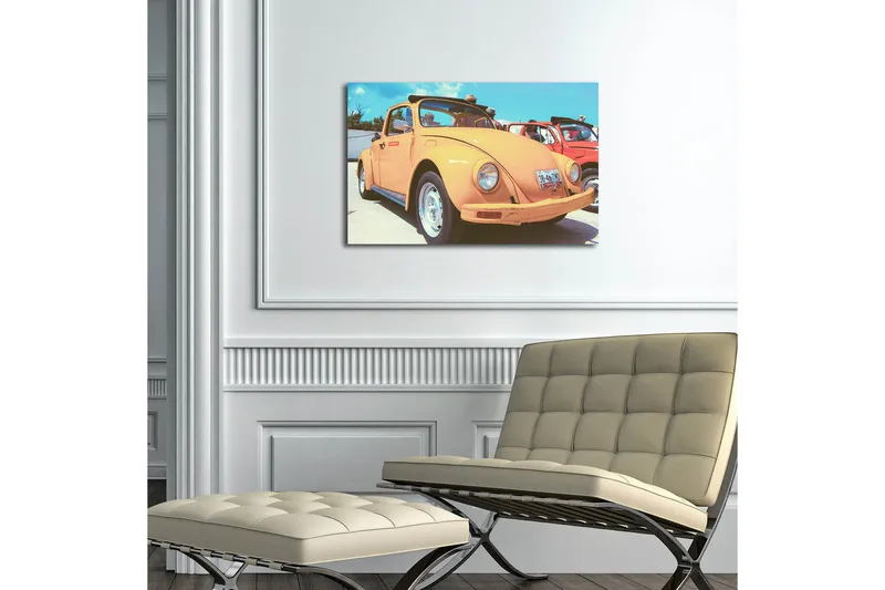 Canvas-taulu LED-valaistuksella 45x70 cm - Klassinen Volkswagen-auto pirteässä oranssissa sävyssä - Oranssi / Sininen / Valkoinen - Sisustustuotteet - Taulu & taide - Canvas-taulu
