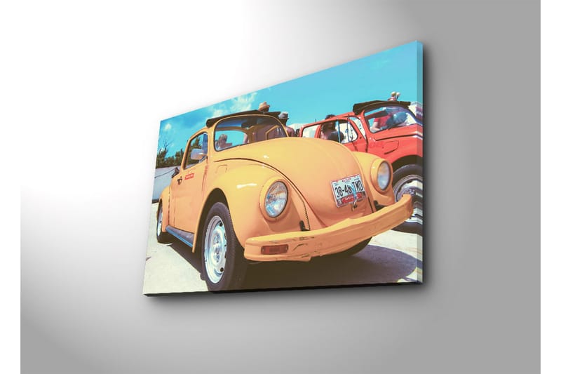 Canvas-taulu LED-valaistuksella 45x70 cm - Klassinen Volkswagen-auto pirteässä oranssissa sävyssä - Oranssi / Sininen / Valkoinen - Sisustustuotteet - Taulu & taide - Canvas-taulu