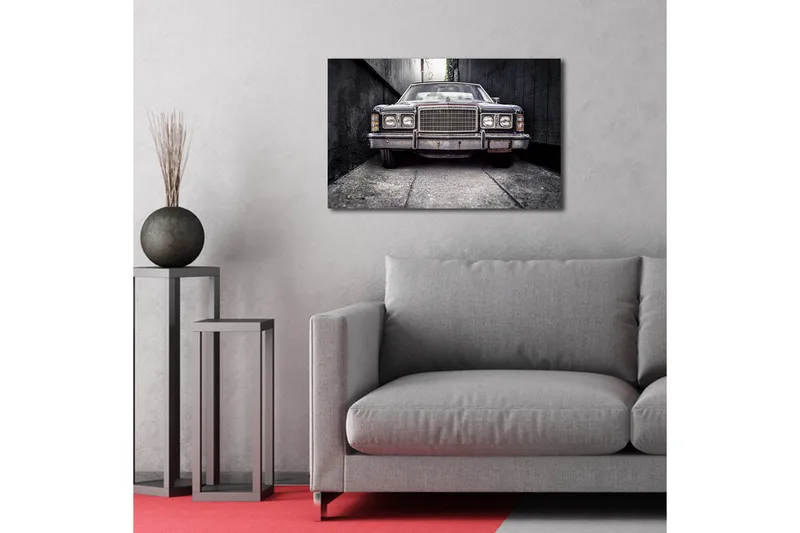 Canvas-taulu LED-valaistuksella 45x70 cm - Kulunut auto kapealla kujalla - Harmaa / Musta / Hopea - Sisustustuotteet - Taulu & taide - Canvas-taulu