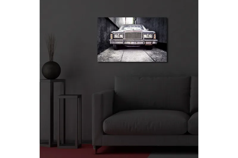 Canvas-taulu LED-valaistuksella 45x70 cm - Kulunut auto kapealla kujalla - Harmaa / Musta / Hopea - Sisustustuotteet - Taulu & taide - Canvas-taulu