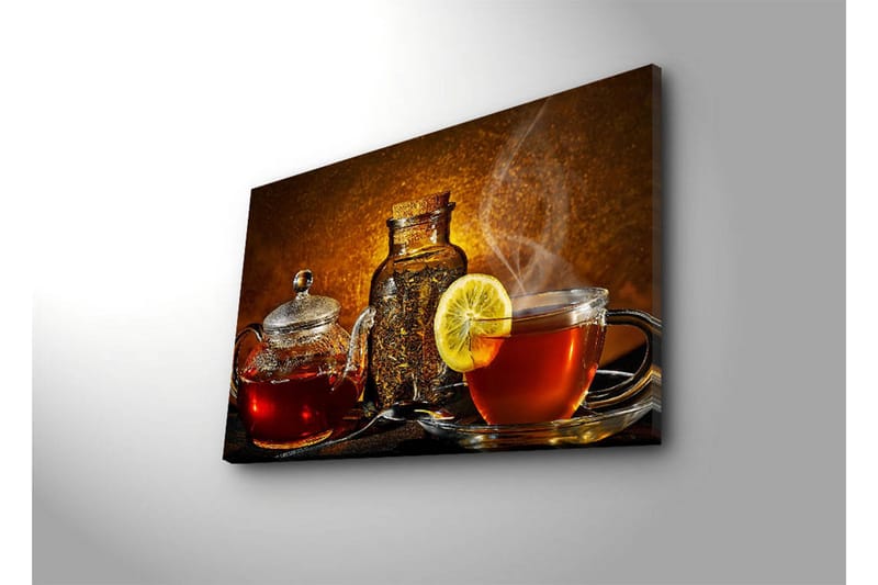 Canvas-taulu LED-valaistuksella 45x70 cm - Lämmin ja kutsuva teesetti sitruunaviipaleella - Punainen / Ruskea / Keltainen - Sisustustuotteet - Taulu & taide - Canvas-taulu