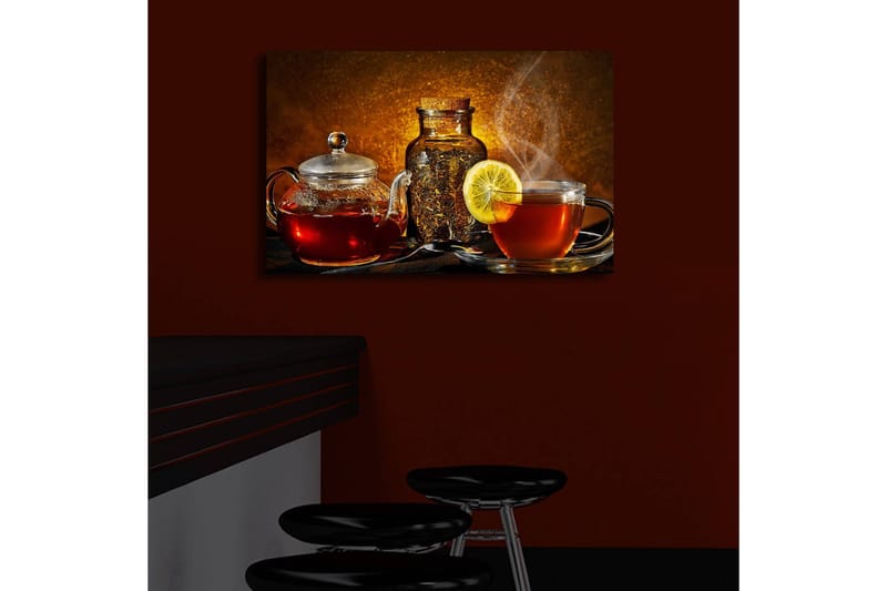 Canvas-taulu LED-valaistuksella 45x70 cm - Lämmin ja kutsuva teesetti sitruunaviipaleella - Punainen / Ruskea / Keltainen - Sisustustuotteet - Taulu & taide - Canvas-taulu