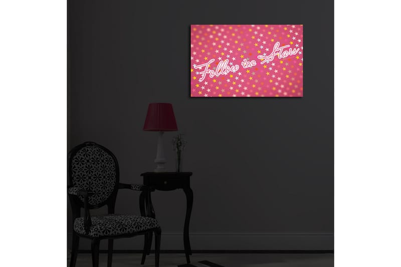Canvas-taulu LED-valaistuksella 45x70 cm - Leikkisä sommitelma tähdillä ja tekstillä Follow the Stars - Vaaleanpunainen / Keltainen / Valkoinen - Sisustustuotteet - Taulu & taide - Canvas-taulu