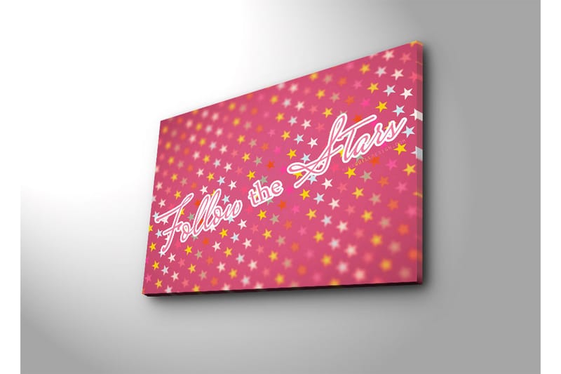 Canvas-taulu LED-valaistuksella 45x70 cm - Leikkisä sommitelma tähdillä ja tekstillä Follow the Stars - Vaaleanpunainen / Keltainen / Valkoinen - Sisustustuotteet - Taulu & taide - Canvas-taulu