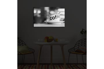 Canvas-taulu LED-valaistuksella 45x70 cm - Muki, jossa teksti coffee lautasella - Valkoinen / Musta - Sisustustuotteet - Taulu & taide - Canvas-taulu