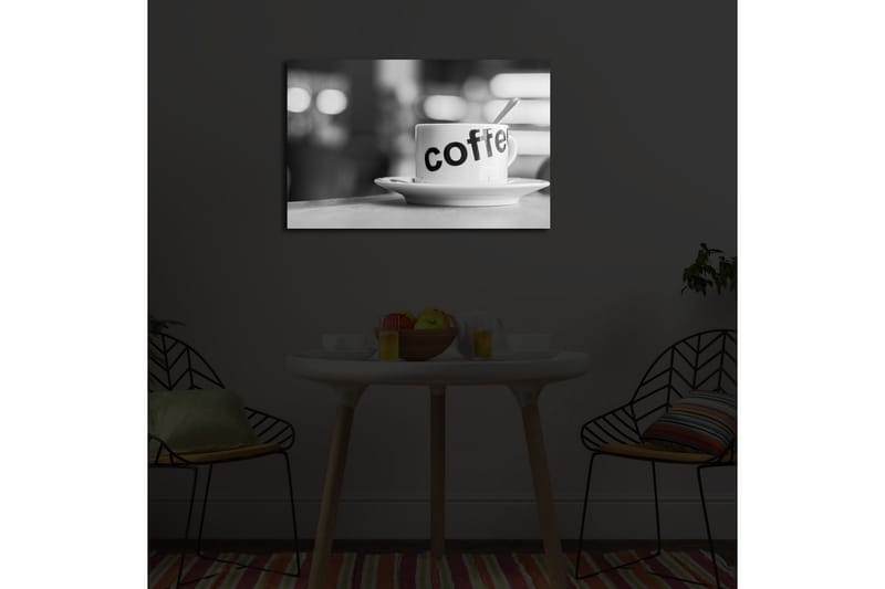 Canvas-taulu LED-valaistuksella 45x70 cm - Muki, jossa teksti coffee lautasella - Valkoinen / Musta - Sisustustuotteet - Taulu & taide - Canvas-taulu