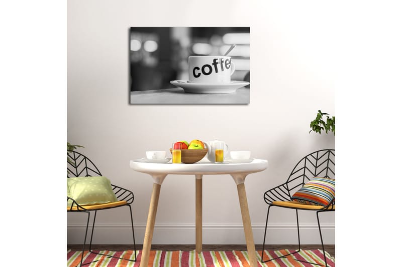 Canvas-taulu LED-valaistuksella 45x70 cm - Muki, jossa teksti coffee lautasella - Valkoinen / Musta - Sisustustuotteet - Taulu & taide - Canvas-taulu