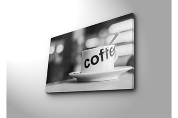 Canvas-taulu LED-valaistuksella 45x70 cm - Muki, jossa teksti coffee lautasella - Valkoinen / Musta - Sisustustuotteet - Taulu & taide - Canvas-taulu