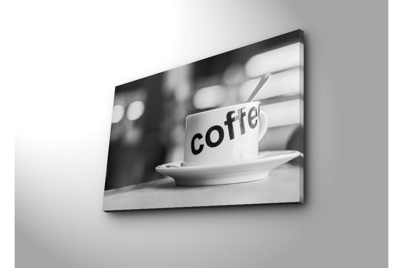 Canvas-taulu LED-valaistuksella 45x70 cm - Muki, jossa teksti coffee lautasella - Valkoinen / Musta - Sisustustuotteet - Taulu & taide - Canvas-taulu