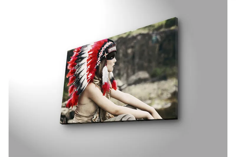 Canvas-taulu LED-valaistuksella 45x70 cm - Muotokuva naisesta perinteisessä intialaisessa päähineessä - Punainen / Musta / Valkoinen - Sisustustuotteet - Taulu & taide - Canvas-taulu