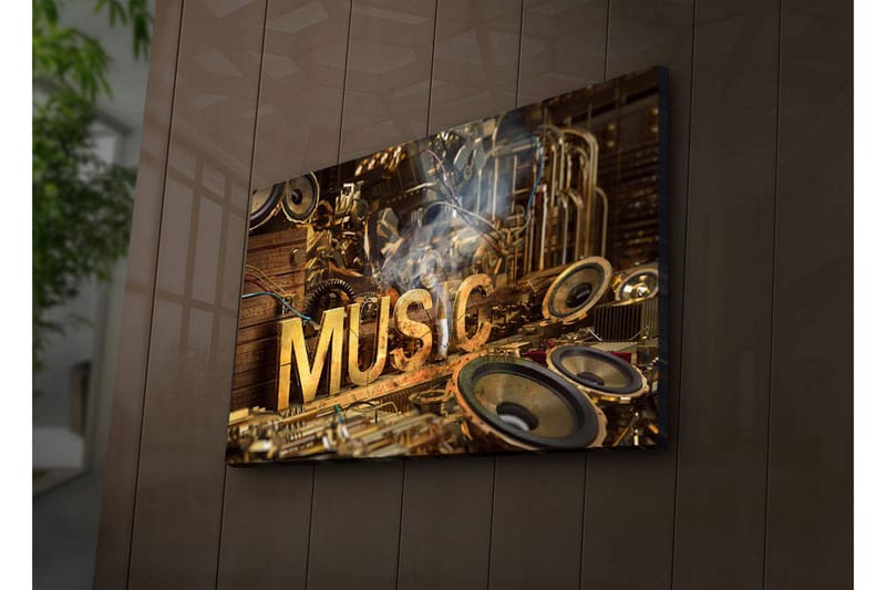 Canvas-taulu LED-valaistuksella 45x70 cm - Musiikkikollaasi soittimilla ja kaiuttimilla - Kulta / Ruskea / Musta - Sisustustuotteet - Taulu & taide - Canvas-taulu