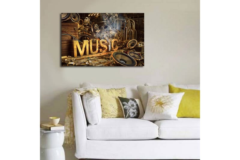 Canvas-taulu LED-valaistuksella 45x70 cm - Musiikkikollaasi soittimilla ja kaiuttimilla - Kulta / Ruskea / Musta - Sisustustuotteet - Taulu & taide - Canvas-taulu