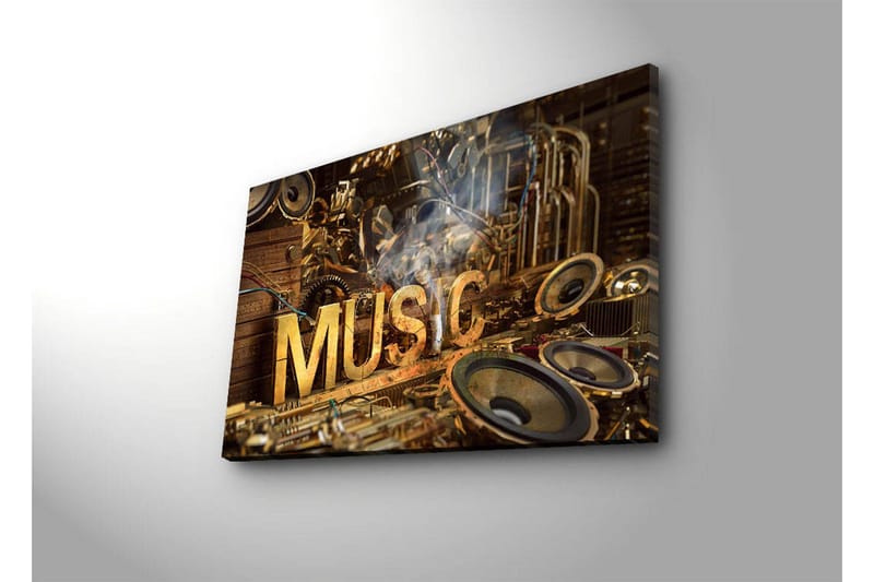 Canvas-taulu LED-valaistuksella 45x70 cm - Musiikkikollaasi soittimilla ja kaiuttimilla - Kulta / Ruskea / Musta - Sisustustuotteet - Taulu & taide - Canvas-taulu
