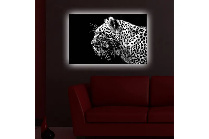 Canvas-taulu LED-valaistuksella 45x70 cm - mustavalkoinen leopardikuvio yksityiskohtaisella turkkirakenteella - Musta / Valkoinen - Sisustustuotteet - Taulu & taide - Canvas-taulu