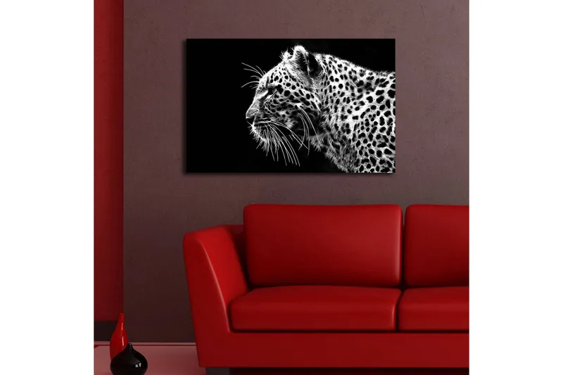 Canvas-taulu LED-valaistuksella 45x70 cm - mustavalkoinen leopardikuvio yksityiskohtaisella turkkirakenteella - Musta / Valkoinen - Sisustustuotteet - Taulu & taide - Canvas-taulu