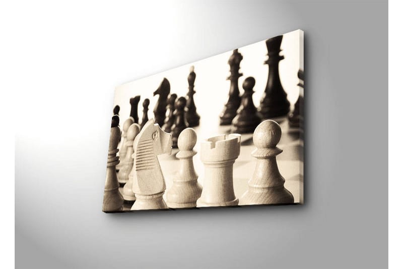 Canvas-taulu LED-valaistuksella 45x70 cm - Mustavalkoiset shakkinappulat - Musta / Valkoinen / Harmaa - Sisustustuotteet - Taulu & taide - Canvas-taulu