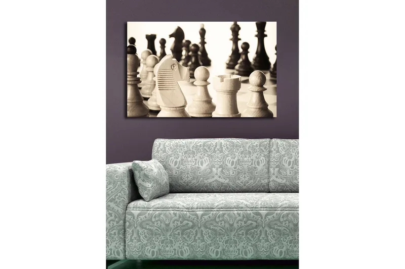 Canvas-taulu LED-valaistuksella 45x70 cm - Mustavalkoiset shakkinappulat - Musta / Valkoinen / Harmaa - Sisustustuotteet - Taulu & taide - Canvas-taulu