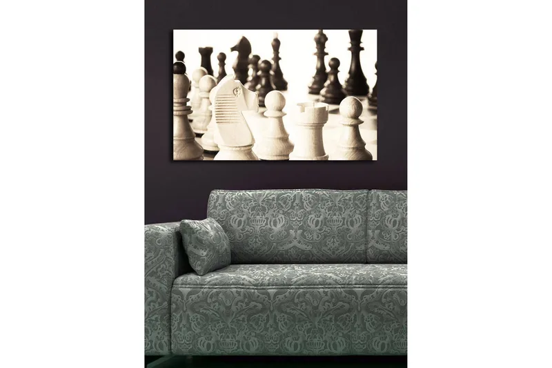 Canvas-taulu LED-valaistuksella 45x70 cm - Mustavalkoiset shakkinappulat - Musta / Valkoinen / Harmaa - Sisustustuotteet - Taulu & taide - Canvas-taulu