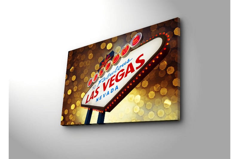 Canvas-taulu LED-valaistuksella 45x70 cm - Neonvalomainos tekstillä LAS VEGAS - Punainen / Kulta / Sininen - Sisustustuotteet - Taulu & taide - Canvas-taulu