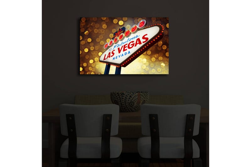 Canvas-taulu LED-valaistuksella 45x70 cm - Neonvalomainos tekstillä LAS VEGAS - Punainen / Kulta / Sininen - Sisustustuotteet - Taulu & taide - Canvas-taulu