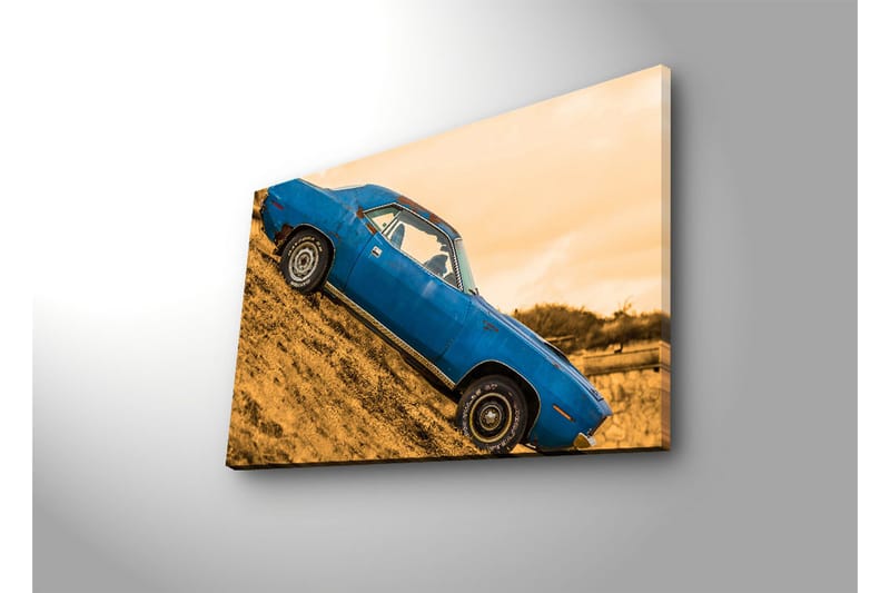 Canvas-taulu LED-valaistuksella 45x70 cm - Sininen klassikkoauto kaltevalla tiellä - Sininen / Keltainen ruskea - Sisustustuotteet - Taulu & taide - Canvas-taulu