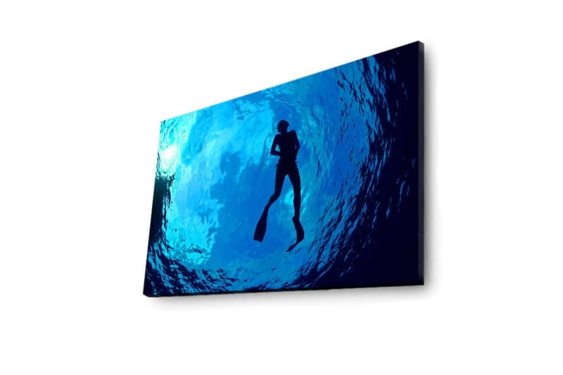 Canvas-taulu LED-valaistuksella 45x70 cm - Sukeltajan siluetti kirkkaan sinisessä vedessä - Tummansininen / Vaaleansininen - Sisustustuotteet - Taulu & taide - Canvas-taulu