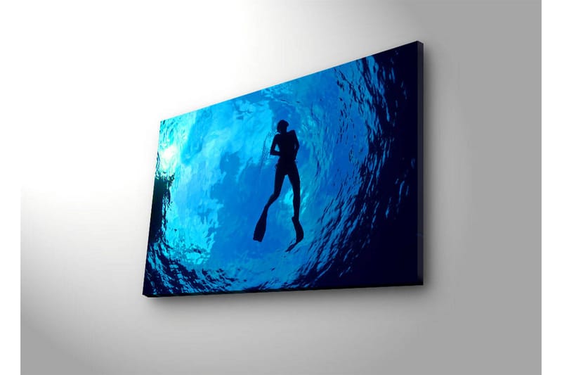Canvas-taulu LED-valaistuksella 45x70 cm - Sukeltajan siluetti kirkkaan sinisessä vedessä - Tummansininen / Vaaleansininen - Sisustustuotteet - Taulu & taide - Canvas-taulu