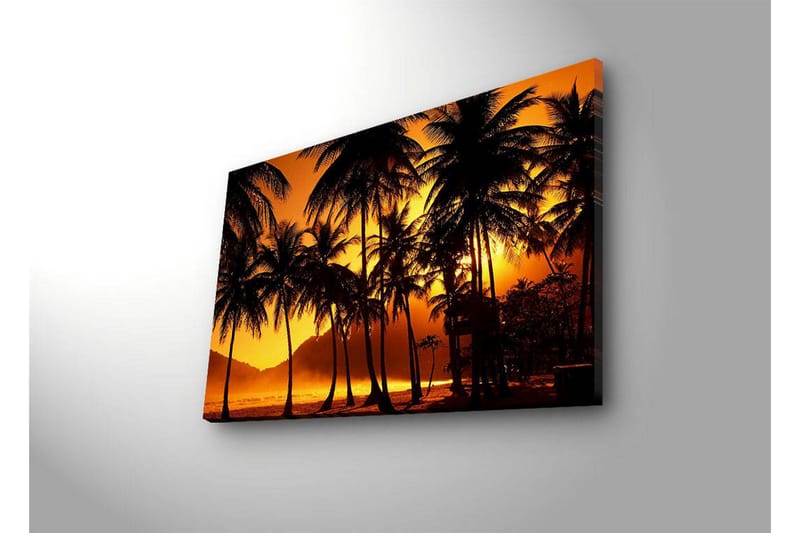 Canvas-taulu LED-valaistuksella 45x70 cm - Trooppinen auringonlasku palmujen siluettina - Oranssi / Musta - Sisustustuotteet - Taulu & taide - Canvas-taulu