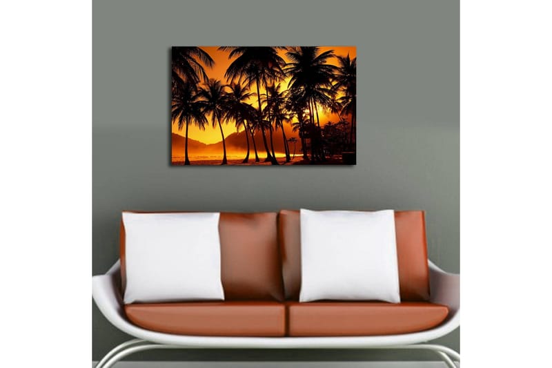Canvas-taulu LED-valaistuksella 45x70 cm - Trooppinen auringonlasku palmujen siluettina - Oranssi / Musta - Sisustustuotteet - Taulu & taide - Canvas-taulu