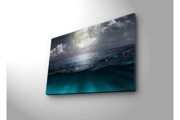 Canvas-taulu LED-valaistuksella 45x70 cm - Upea kuu myrskyisän meren yllä - Tummansininen / Turkoosi / Harmaa - Sisustustuotteet - Taulu & taide - Canvas-taulu