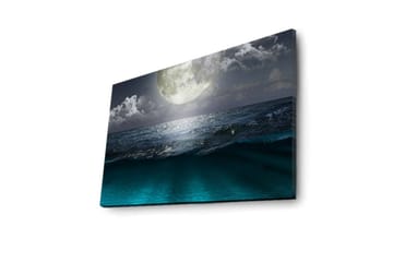 Canvas-taulu LED-valaistuksella 45x70 cm - Upea kuu myrskyisän meren yllä - Tummansininen / Turkoosi / Harmaa - Sisustustuotteet - Taulu & taide - Canvas-taulu