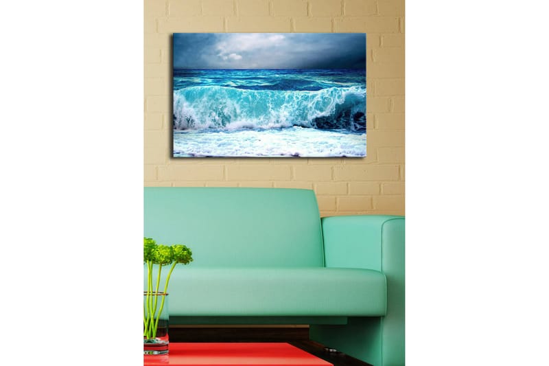 Canvas-taulu LED-valaistuksella 45x70 cm - Upea merinäköala voimakkailla aalloilla - Turkoosi / Sininen / Valkoinen - Sisustustuotteet - Taulu & taide - Canvas-taulu