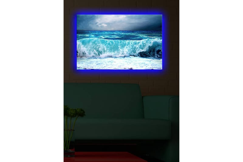 Canvas-taulu LED-valaistuksella 45x70 cm - Upea merinäköala voimakkailla aalloilla - Turkoosi / Sininen / Valkoinen - Sisustustuotteet - Taulu & taide - Canvas-taulu