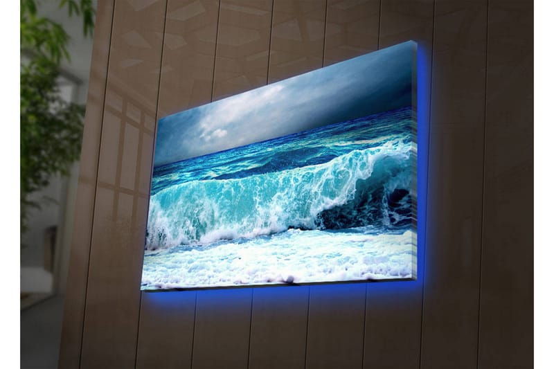Canvas-taulu LED-valaistuksella 45x70 cm - Upea merinäköala voimakkailla aalloilla - Turkoosi / Sininen / Valkoinen - Sisustustuotteet - Taulu & taide - Canvas-taulu