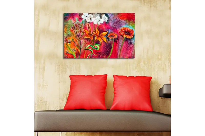 Canvas-taulu LED-valaistuksella 45x70 cm - Värikäs kukkakimppu kirkkaissa sävyissä - Punainen / Oranssi / Vihreä - Sisustustuotteet - Taulu & taide - Canvas-taulu