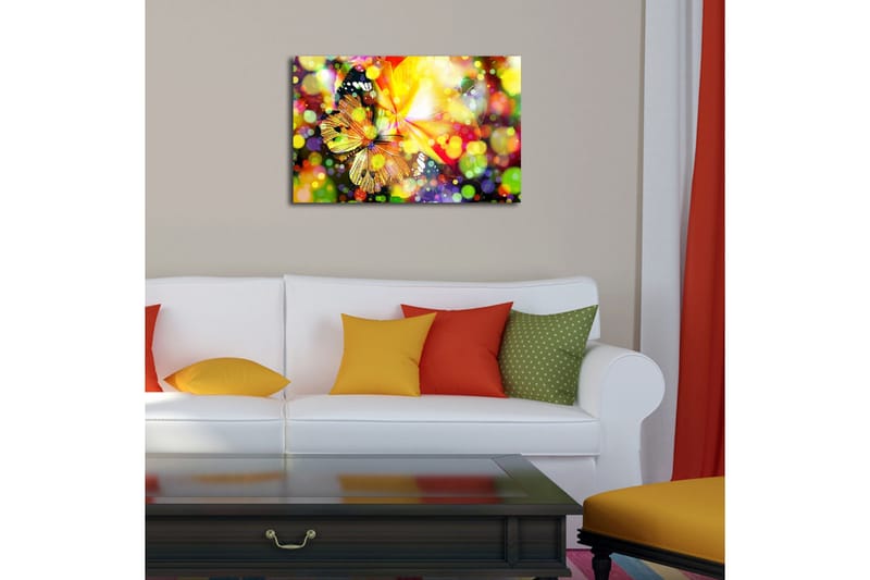 Canvas-taulu LED-valaistuksella 45x70 cm - Värikäs sommitelma perhosilla ja kukilla - Keltainen / Oranssi / Vihreä - Sisustustuotteet - Taulu & taide - Canvas-taulu