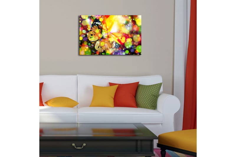 Canvas-taulu LED-valaistuksella 45x70 cm - Värikäs sommitelma perhosilla ja kukilla - Keltainen / Oranssi / Vihreä - Sisustustuotteet - Taulu & taide - Canvas-taulu