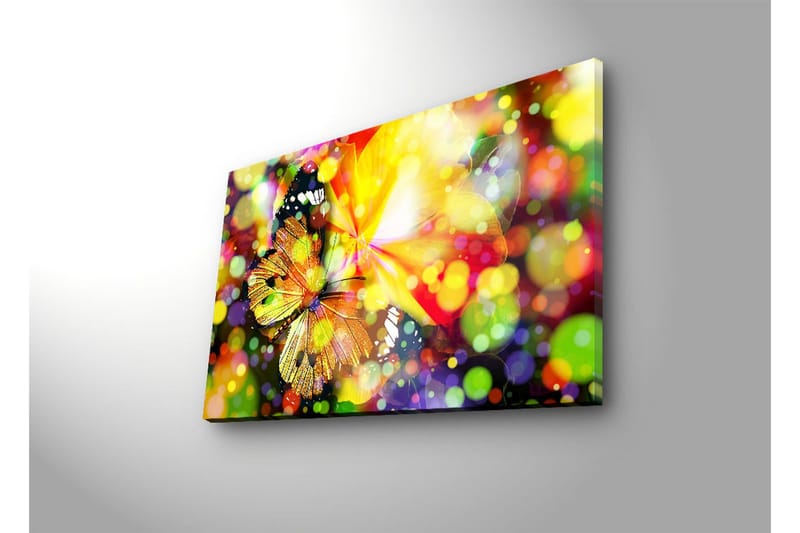 Canvas-taulu LED-valaistuksella 45x70 cm - Värikäs sommitelma perhosilla ja kukilla - Keltainen / Oranssi / Vihreä - Sisustustuotteet - Taulu & taide - Canvas-taulu