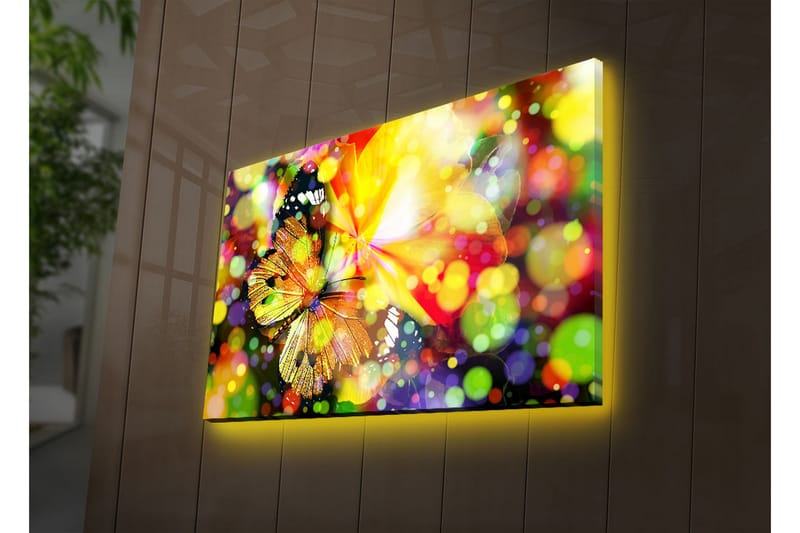 Canvas-taulu LED-valaistuksella 45x70 cm - Värikäs sommitelma perhosilla ja kukilla - Keltainen / Oranssi / Vihreä - Sisustustuotteet - Taulu & taide - Canvas-taulu
