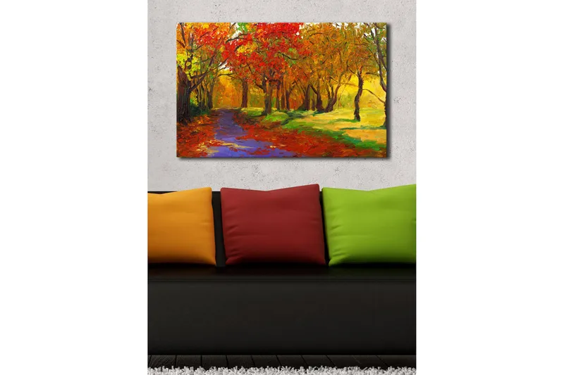 Canvas-taulu LED-valaistuksella 45x70 cm - Värikäs syysmaisema punaisten ja keltaisten sävyjen puilla - Punainen / Keltainen / Vihreä - Sisustustuotteet - Taulu & taide - Canvas-taulu