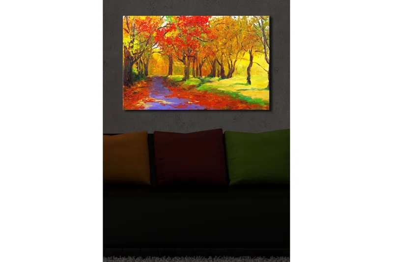 Canvas-taulu LED-valaistuksella 45x70 cm - Värikäs syysmaisema punaisten ja keltaisten sävyjen puilla - Punainen / Keltainen / Vihreä - Sisustustuotteet - Taulu & taide - Canvas-taulu