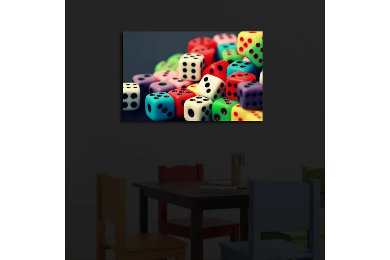 Canvas-taulu LED-valaistuksella 45x70 cm - Värikkäät nopat leikkisässä kokoelmassa - Punainen / Vihreä / Sininen - Sisustustuotteet - Taulu & taide - Canvas-taulu