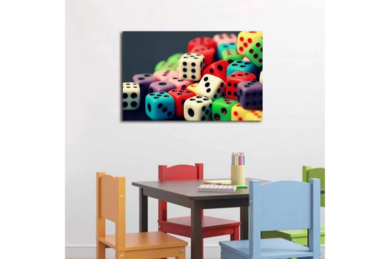 Canvas-taulu LED-valaistuksella 45x70 cm - Värikkäät nopat leikkisässä kokoelmassa - Punainen / Vihreä / Sininen - Sisustustuotteet - Taulu & taide - Canvas-taulu