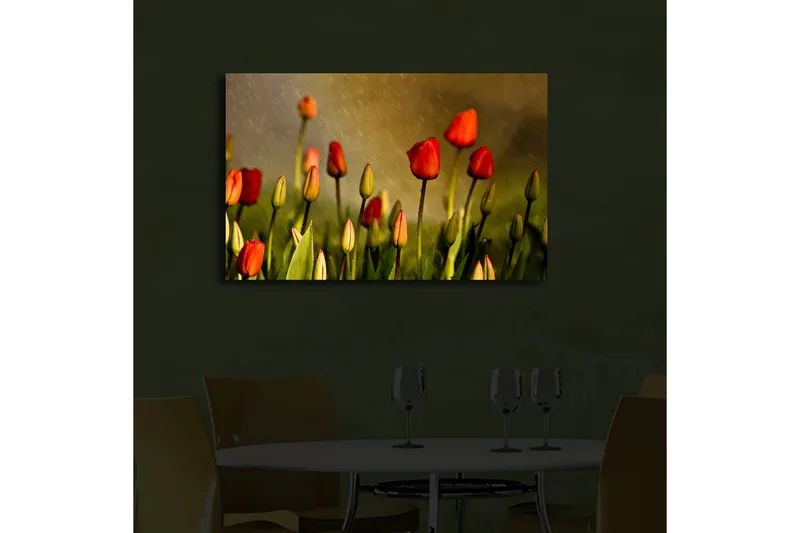 Canvas-taulu LED-valaistuksella 45x70 cm - Värikkäät tulppaanit kukkivat - Punainen / Vihreä / Keltavihreä - Sisustustuotteet - Taulu & taide - Canvas-taulu