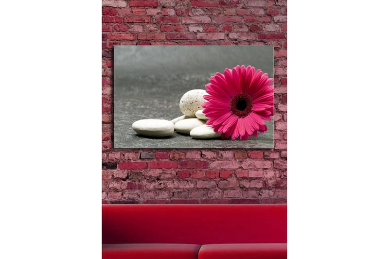 Canvas-taulu LED-valaistuksella 45x70 cm - Vaaleanpunainen kukka valkoisilla kivillä - Vaaleanpunainen / Valkoinen / Harmaa - Sisustustuotteet - Taulu & taide - Canvas-taulu